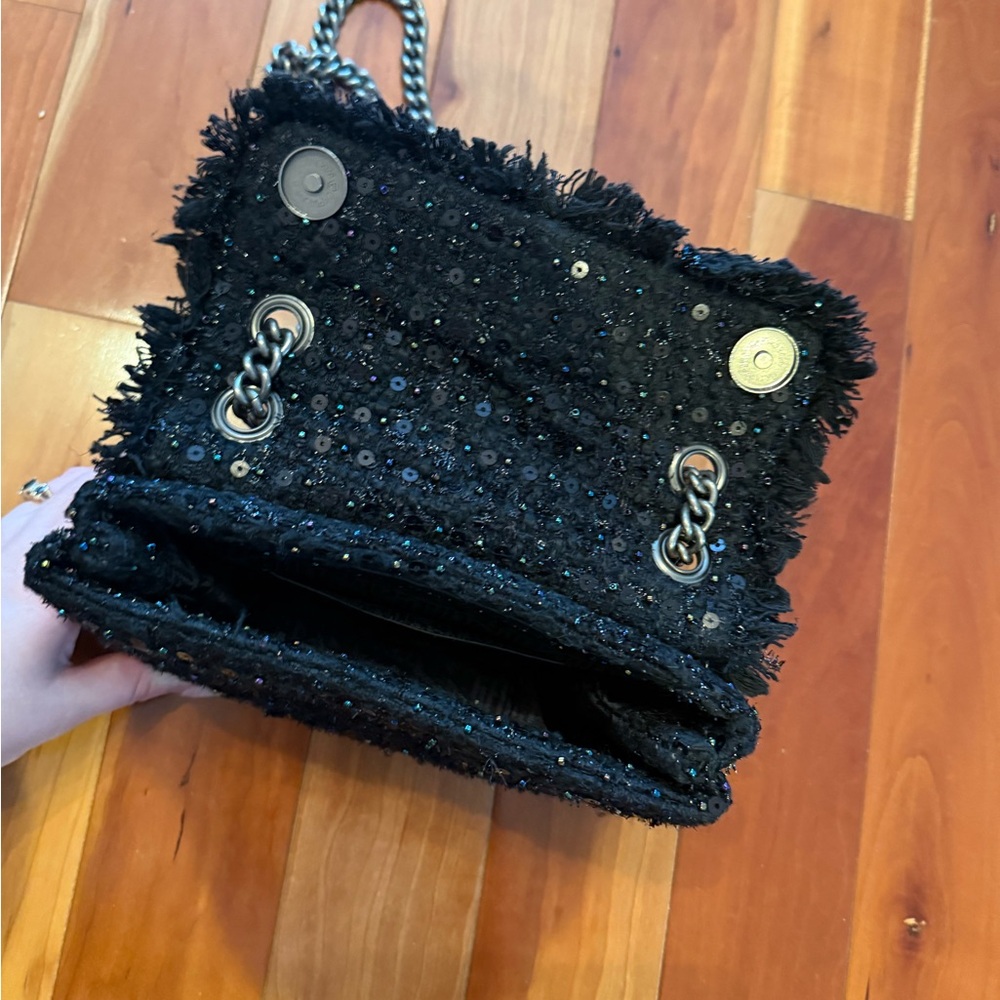 Kurt Geiger London Tweed Lock Fringe Sequins Flap Crossbody/Shoulder Bag - Picture 5 of 7